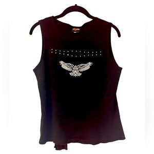 🔥🔥🔥Harley Davidson Black Peep Hole Sequins Sleeveless Top